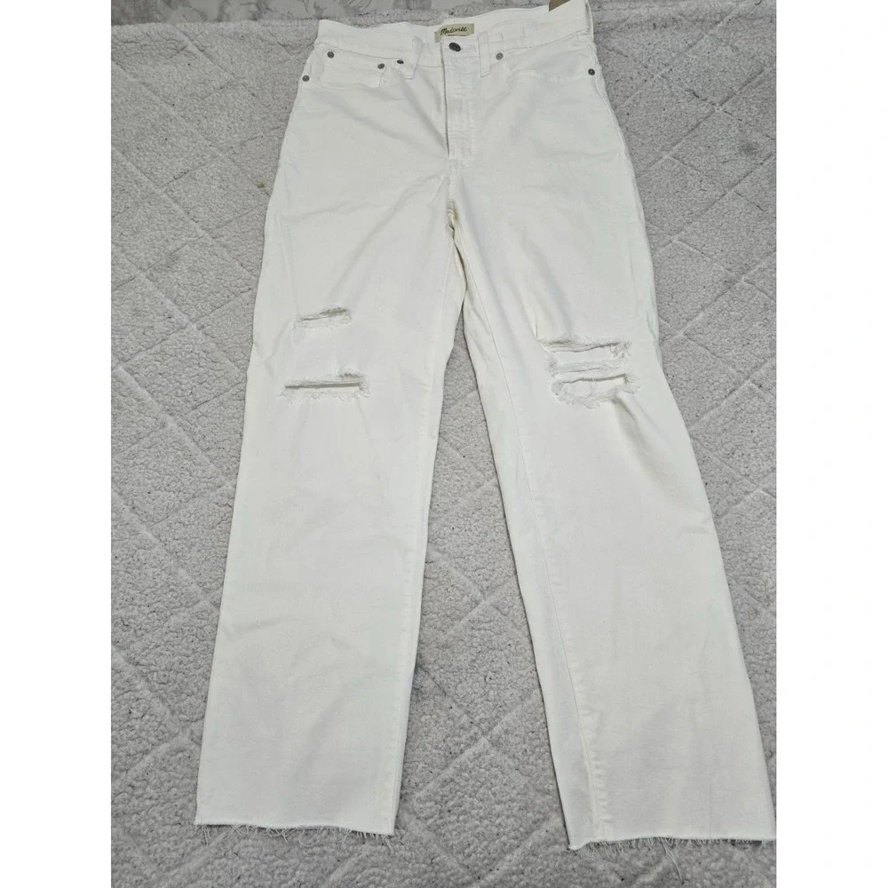 Madewell Womens White Distressed Denim Perfect Vintage Straight Jean Size 28 NWT